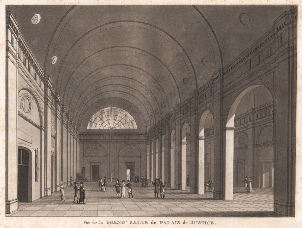 PARIS. Grand' Salle du Palais de Justice. Aquatint 1808 old antique print